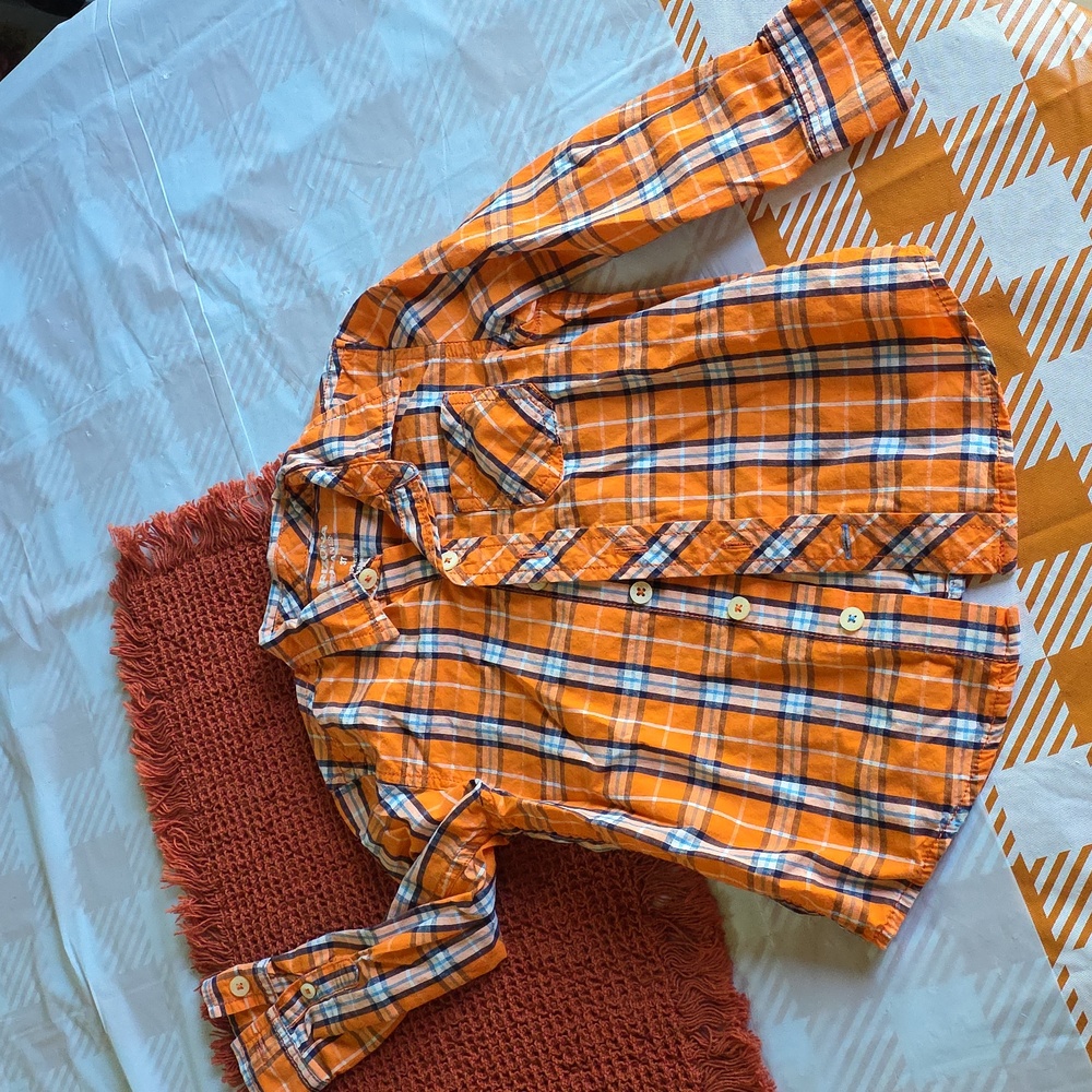 Arizona Jean Company Orange Plaid Button Down Shirt